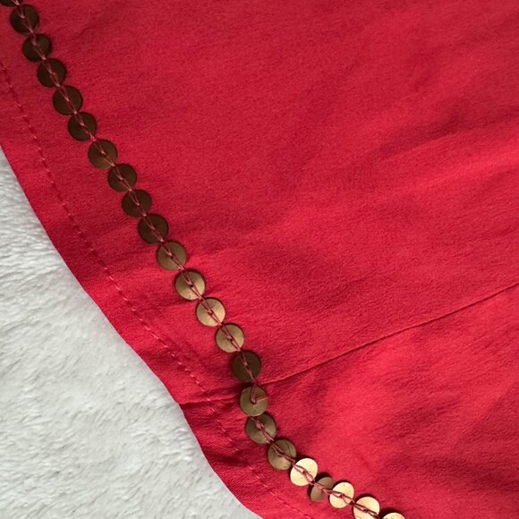 Chicos Red gold Sequin Embellished Blouse top Flutter sleeve gorgeous NWOT - Picture 7 of 8